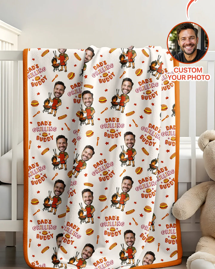 Custom Photo Dad's Grilling Buddy Family Matching Bamboo Blanket