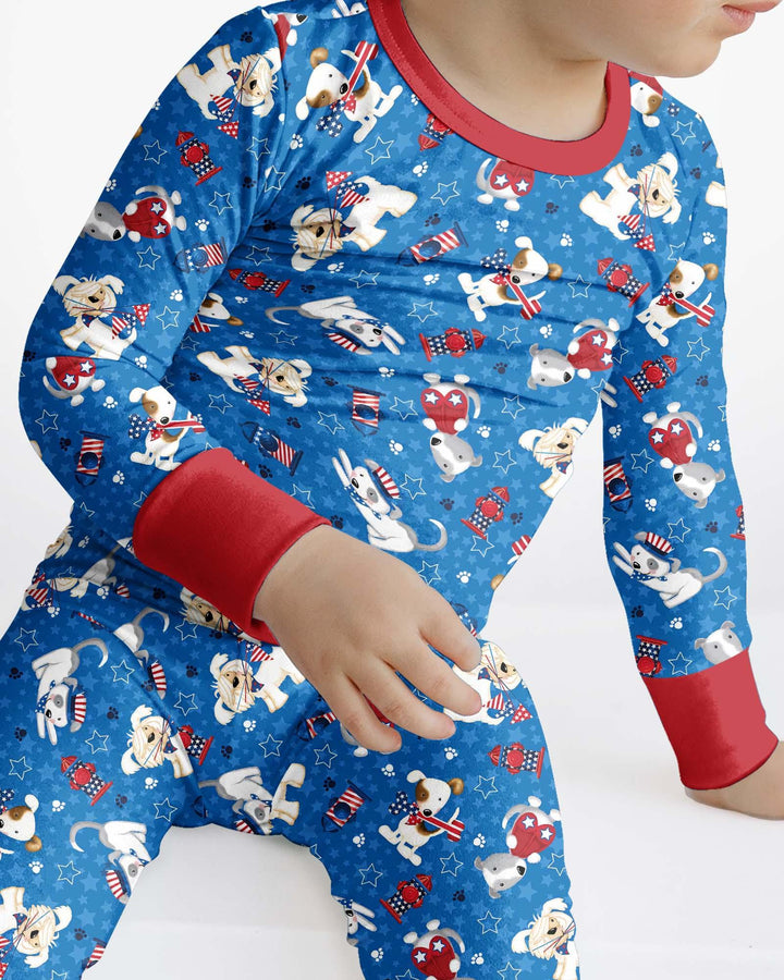 Conjunto de Pijama de Dos Piezas de Bambú de Manga Larga a Juego Familiar "Red, White & Woof"