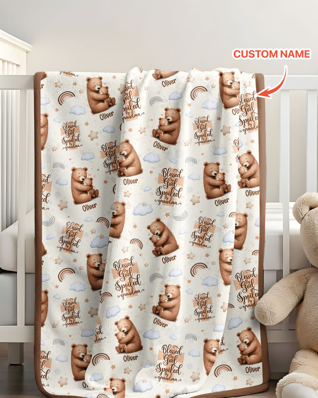 Custom Name Blessed By God Spoiled By Grandma Bamboo Blanket
