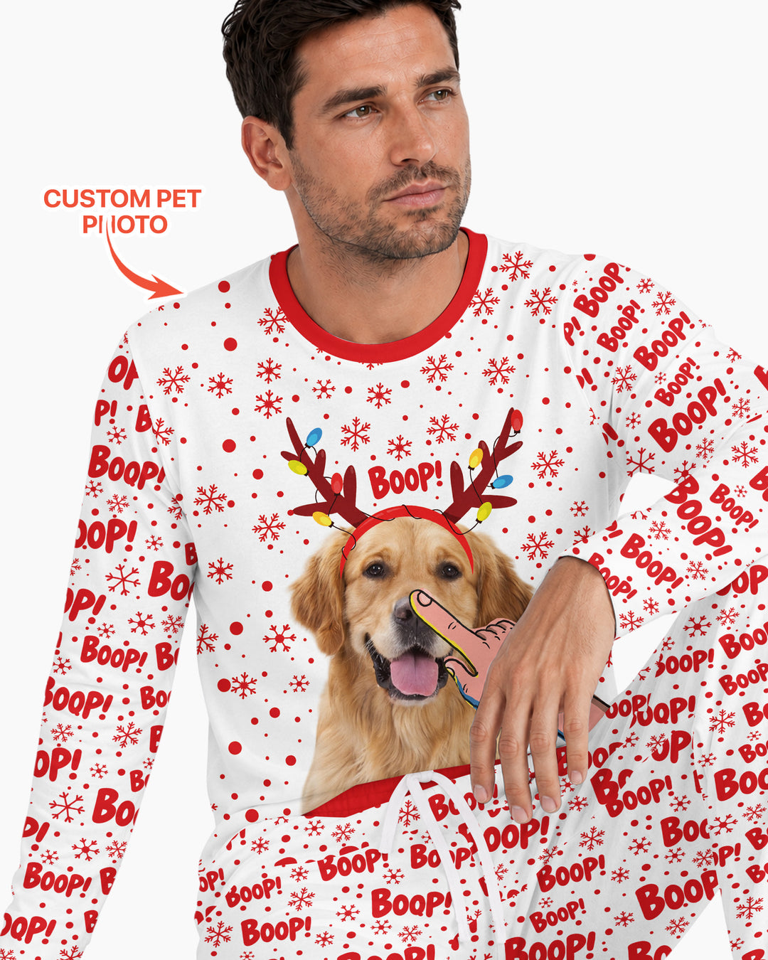 Custom Pet Photo Funny Christmas Boop Bamboo Men's Pajama Set