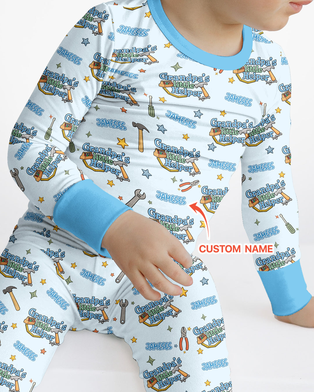 Personalized Grandpa’s Little Helper Bamboo Two Piece Long Sleeve Pajama Set