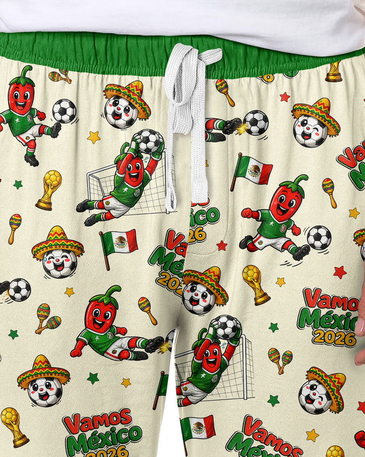 Cartoon World Soccer Vamos Mexico Family Matching Bamboo Men's Pajama Set