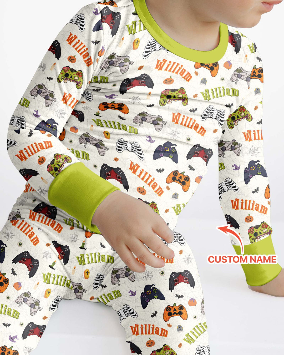 Custom Name Halloween Gaming Controllers Bamboo Two Piece Long Sleeve Pajama Set
