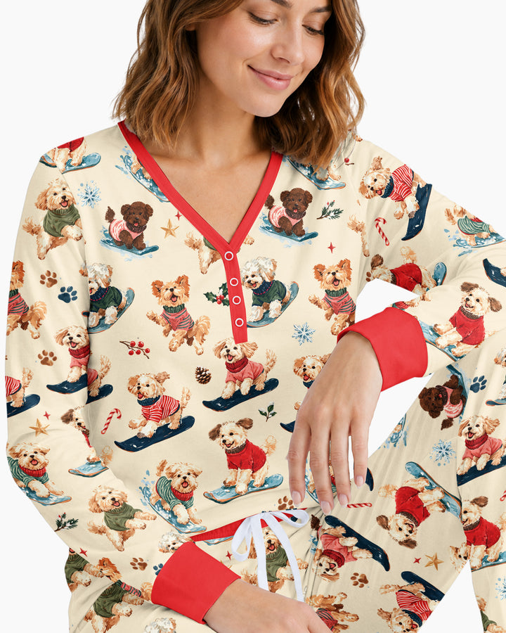 Snowboarding Dogs Bamboo Women Pajama Set