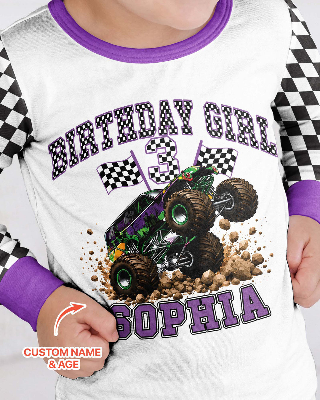 Custom Monster Truck Birthday Bamboo Two Piece Long Sleeve Pajama Set