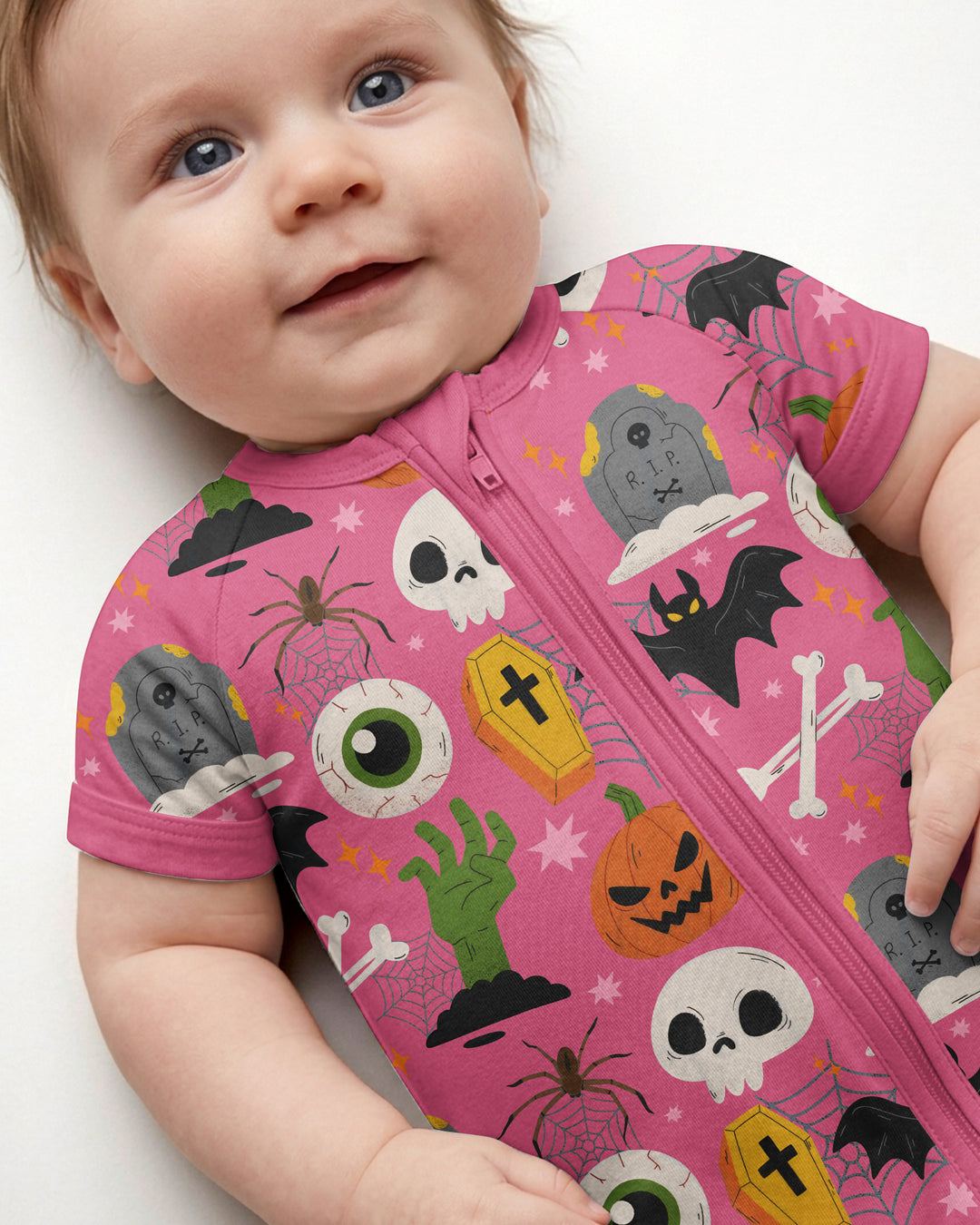 Little Monsters Bambus-Kurzarm-Strampler mit Reißverschluss für Halloween