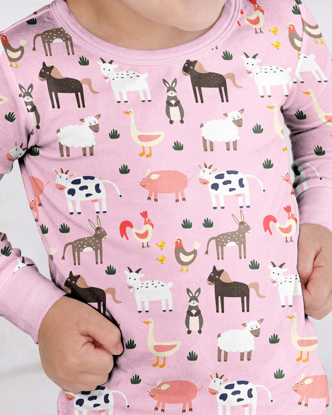 Pink Farm Animals Bamboo Two Piece Pajama Set