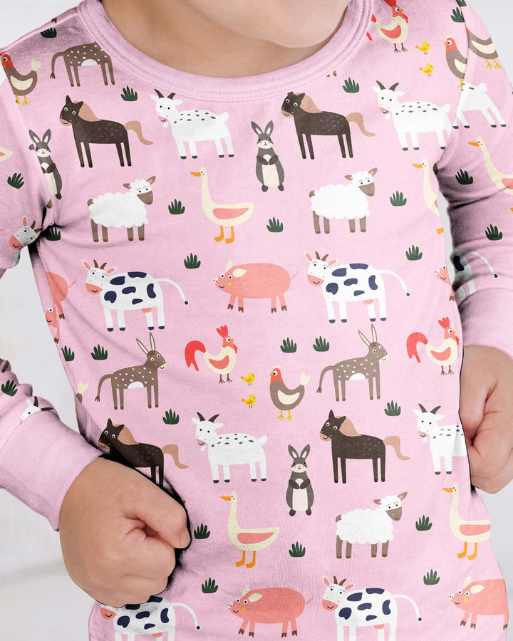 Pink Farm Animals Bamboo Two Piece Pajama Set