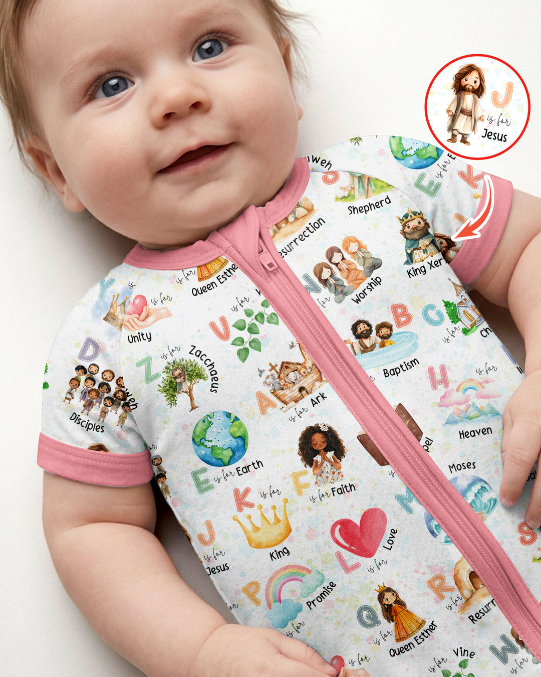Bible ABC Alphabet Bamboo Shorty Zippy