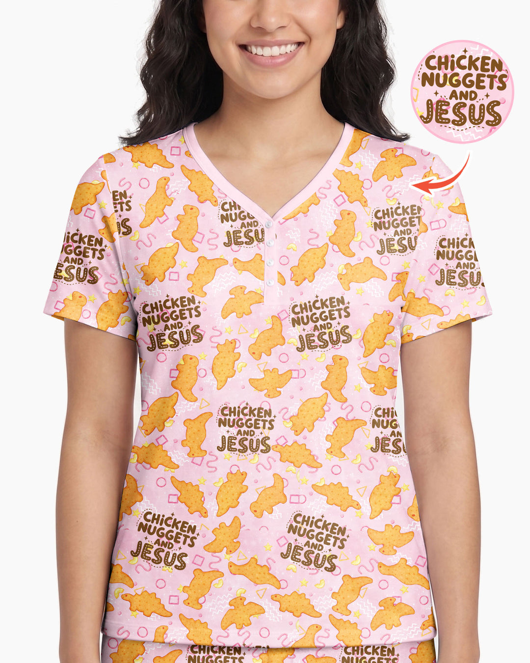 Chicken Nuggets and Jesus Family Matching Bamboo Women Short Sleeve Short Pajama Set