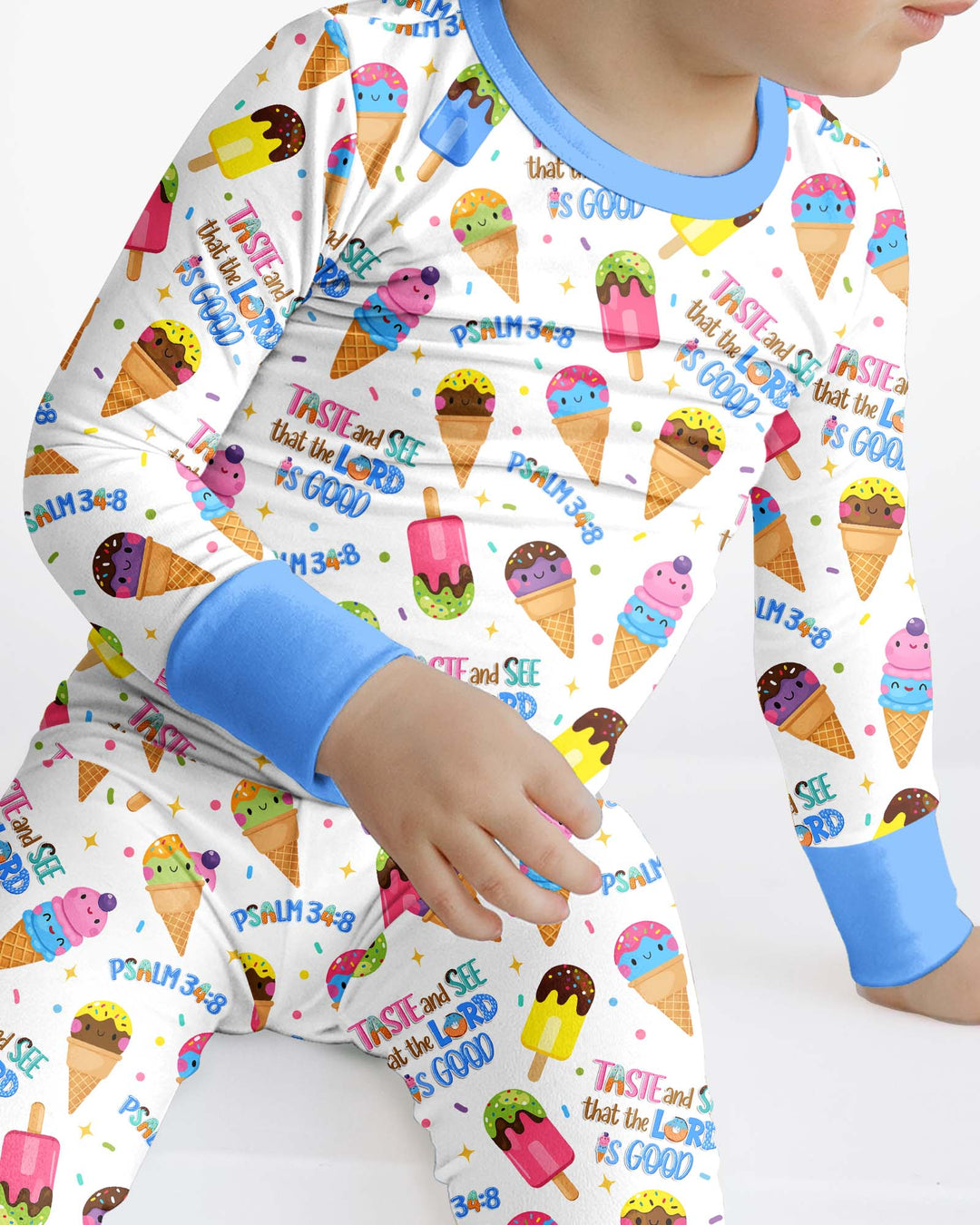 Jesus Summer Ice Cream Taste and See That The Lord Is Good Bamboo Two Piece Long Sleeve Pajama Set