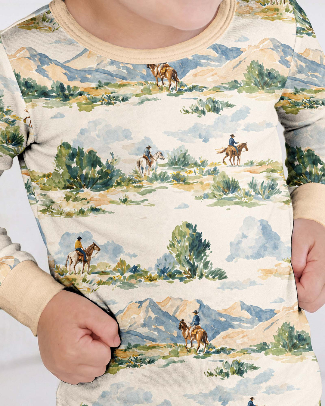 Western Cowboy Landscape Bamboo Two Piece Long Sleeve Pajama Set