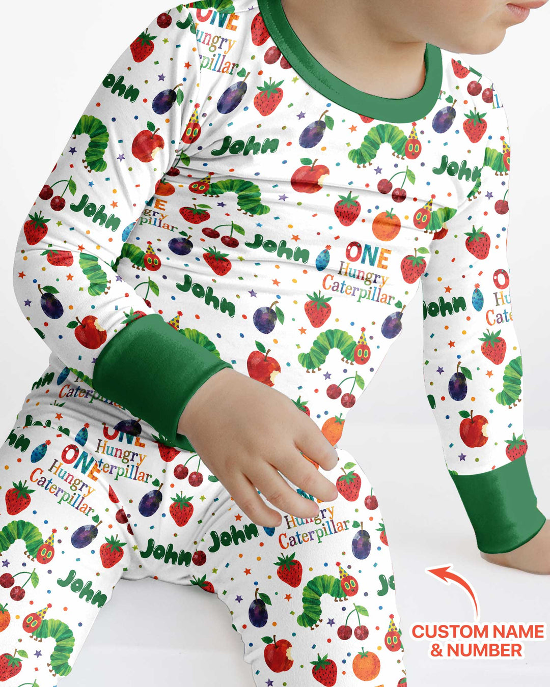 Custom Name And Age Hungry Caterpillar Bamboo Two Piece Long Sleeve Pajama Set