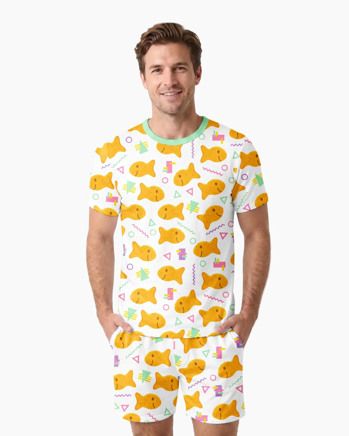 Cheesy Fishies Family Matching Bamboo Men Short Sleeve Short Pajama Set