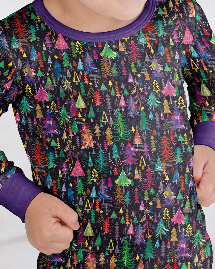 Christmas Holiday Colorful Trees Bamboo Two Piece Long Sleeve Pajama Set