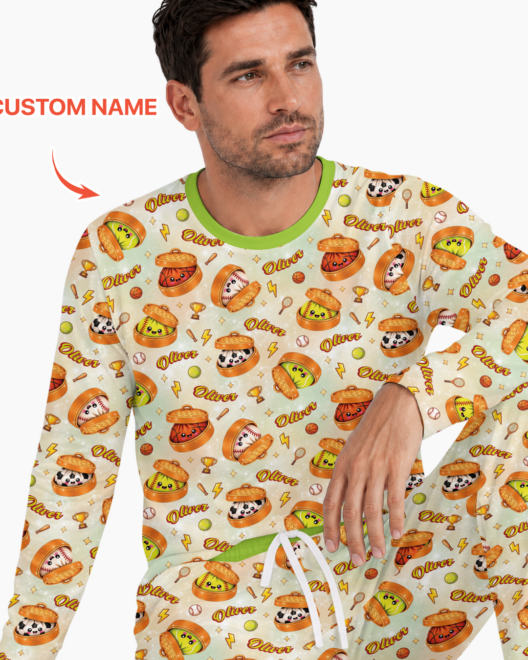 Custom Name Sports Dumpling Bamboo Men's Pajama Set