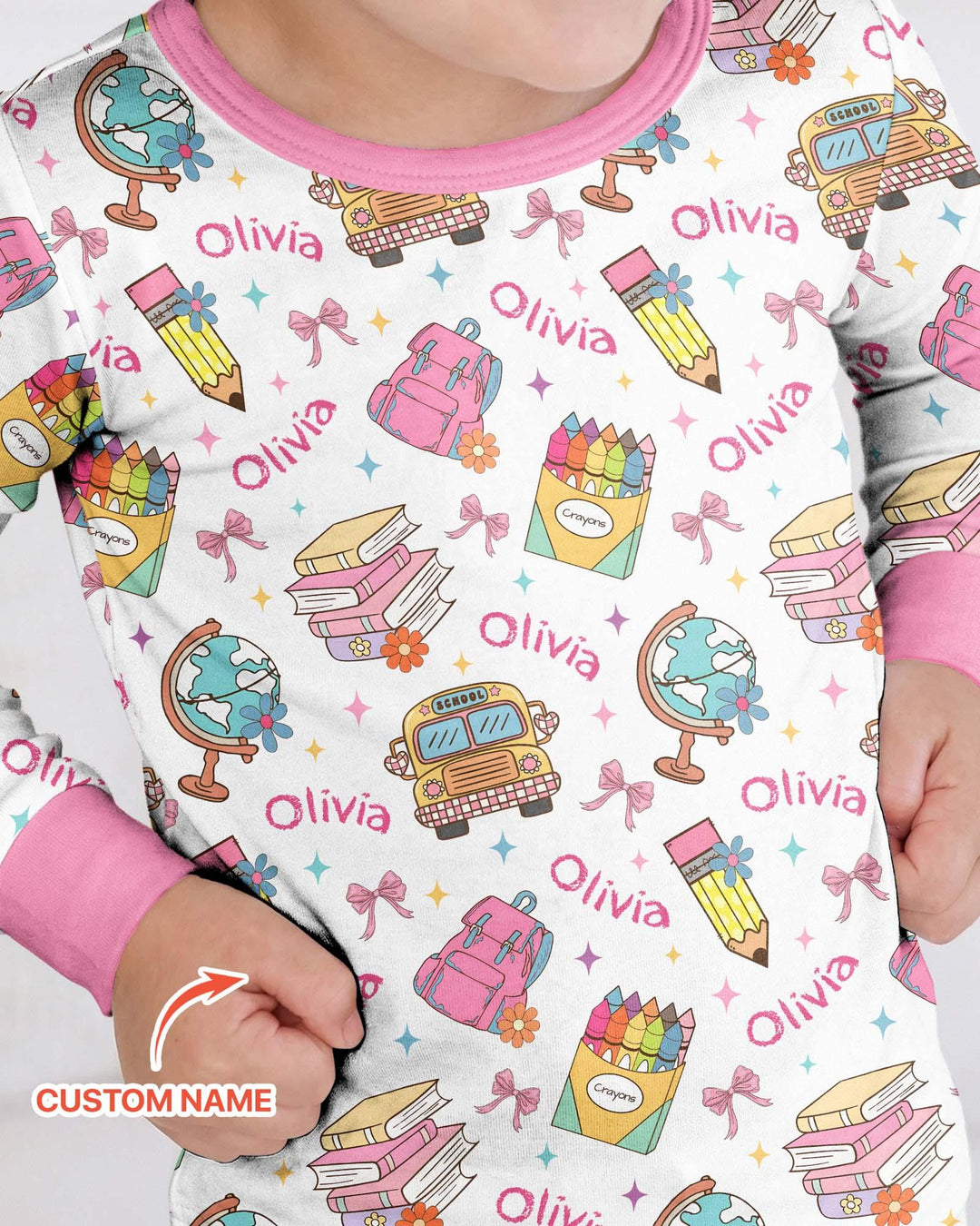 Custom Name Back To School Bamboo Two Piece Long Sleeve Pajama Set