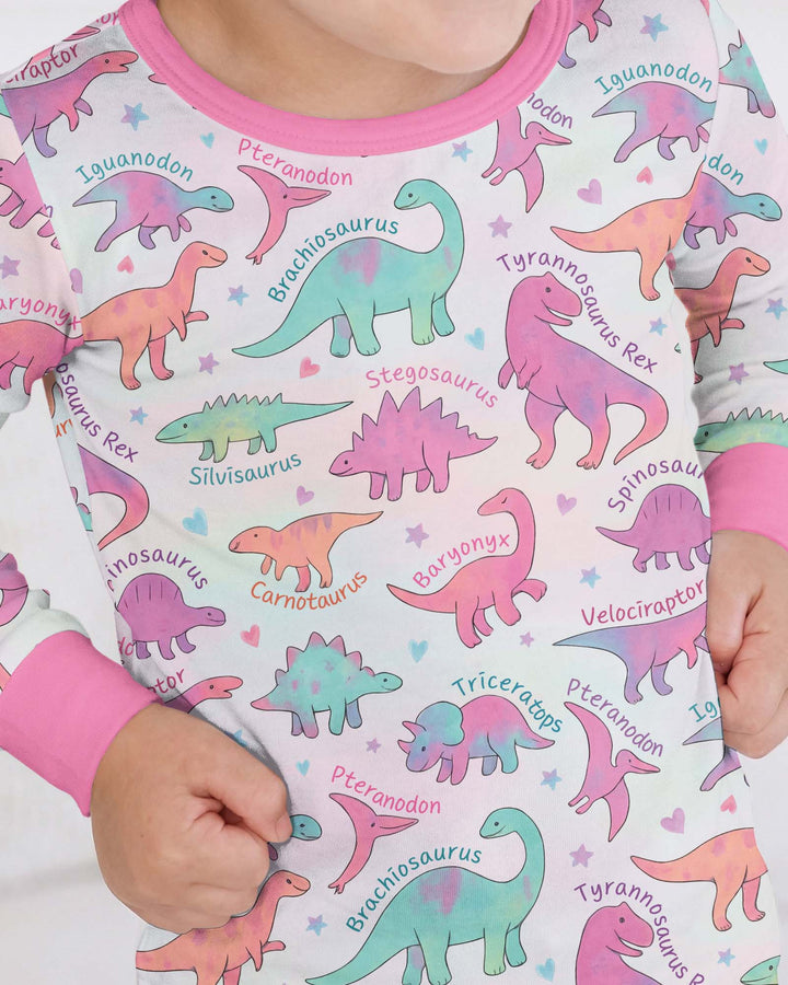 Pastel Dino Bamboo Two Piece Long Sleeve Pajama Set