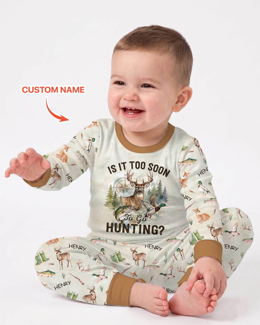 Is It Too Soon To Go Hunting Custom Name Bamboo Two Piece Long Sleeve Pajama Set