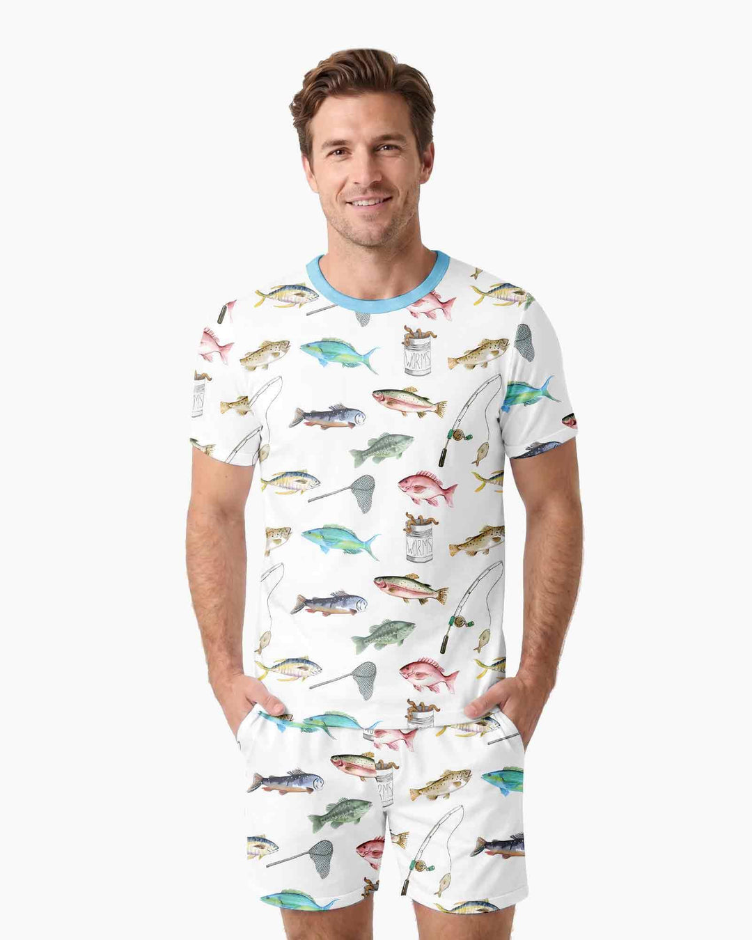 Gone Fishing Bamboo Men Short Sleeve Short Pajama Set