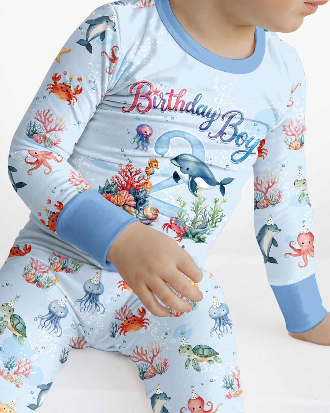Under the Sea Birthday Custom Name & Age Bamboo Two Piece Long Sleeve Pajama Set
