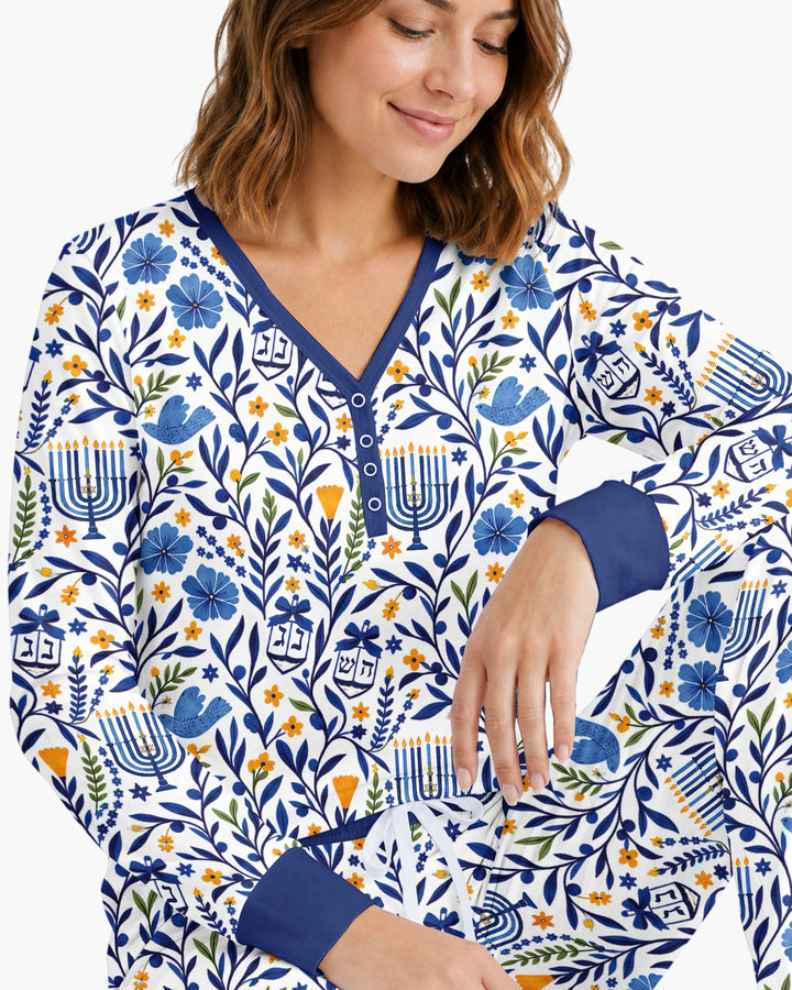 Hanukkah Toile Bamboo Women Pajama Set