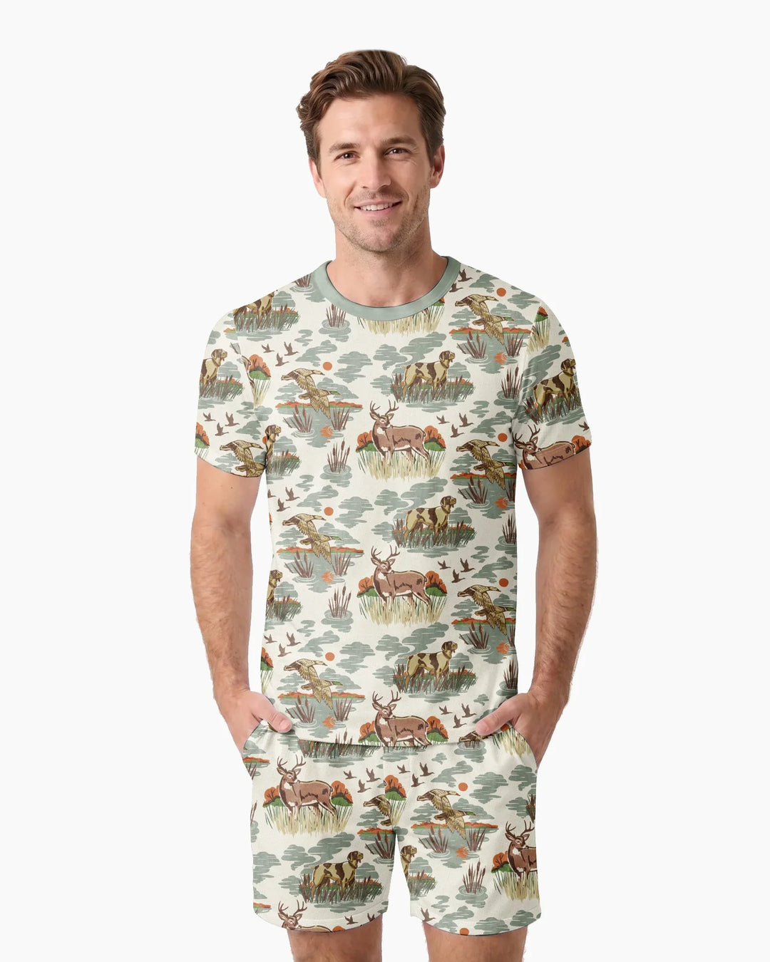 Vintage Hunting Season Daddy& Me Matching Bamboo Men Short Sleeve Short Pajama Set