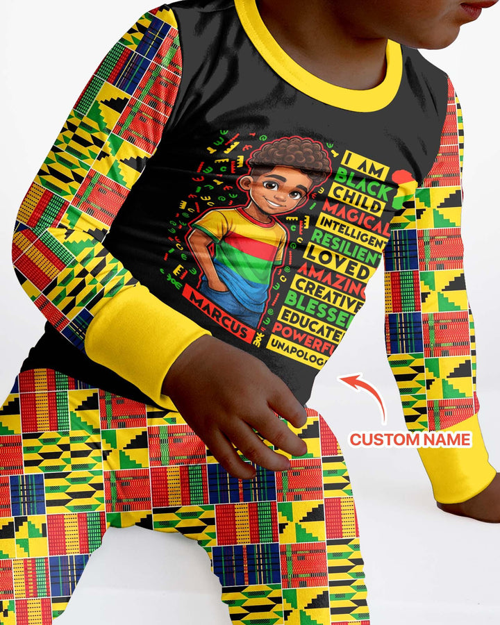 Custom Name I Am Black Child Boy Bamboo Two Piece Long Sleeve Pajama Set