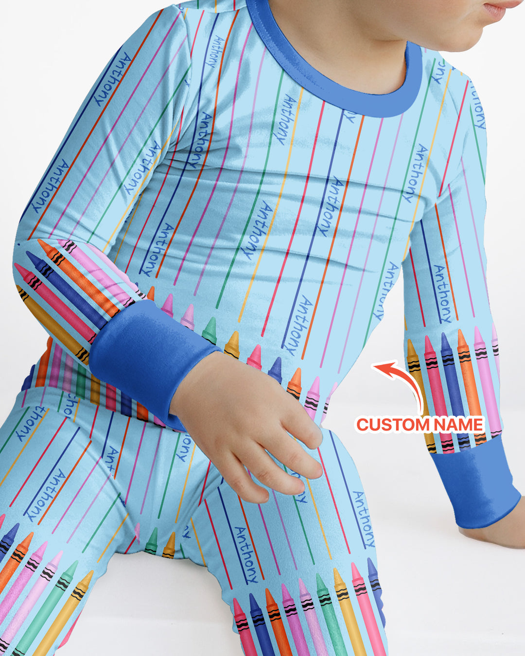 Custom Name Crayon Lines Bamboo Two Piece Long Sleeve Pajama Set