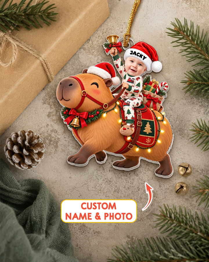 Jingle Bell Capybara  Personalized 1-Side Photo Acrylic Ornament