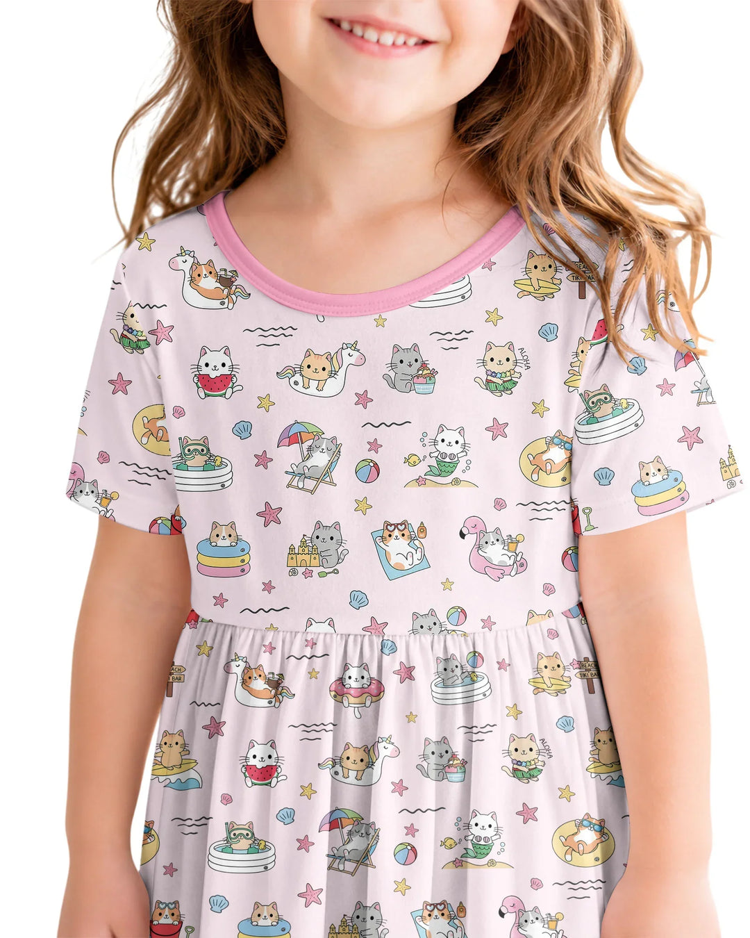Kawaii Cats Summer Vacation Bamboo Twirl Dress