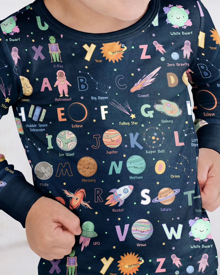 Space Alphabet Bamboo Two Piece Short Sleeve Pajama Set