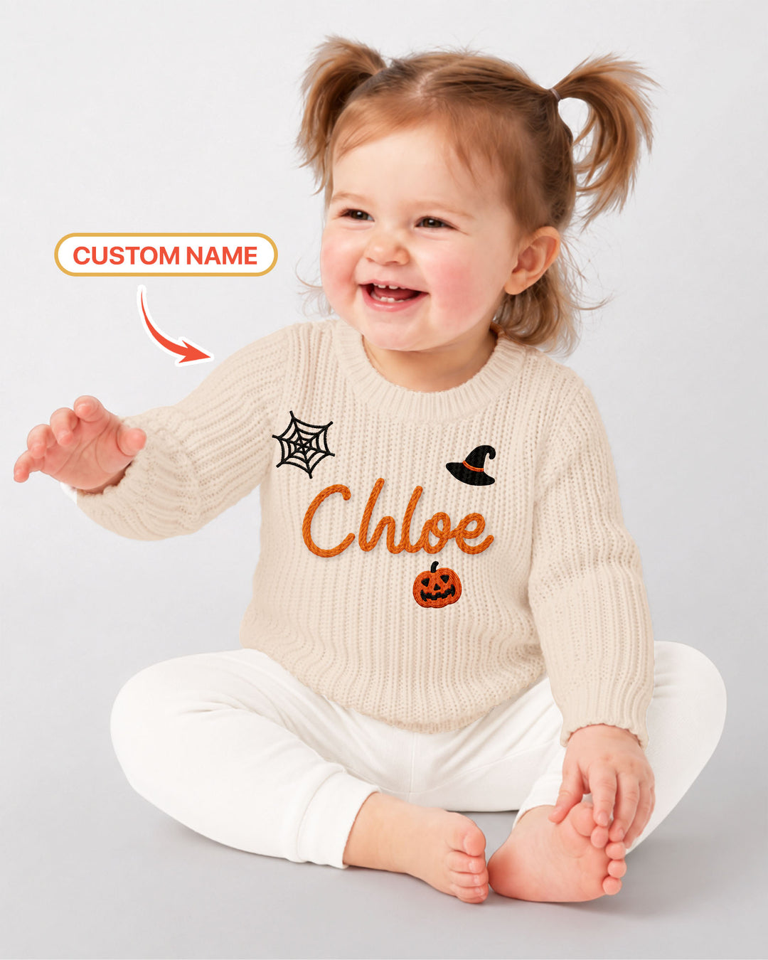 Happy Halloween Embroidered Baby Name Bamboo Knit Sweater Bubble