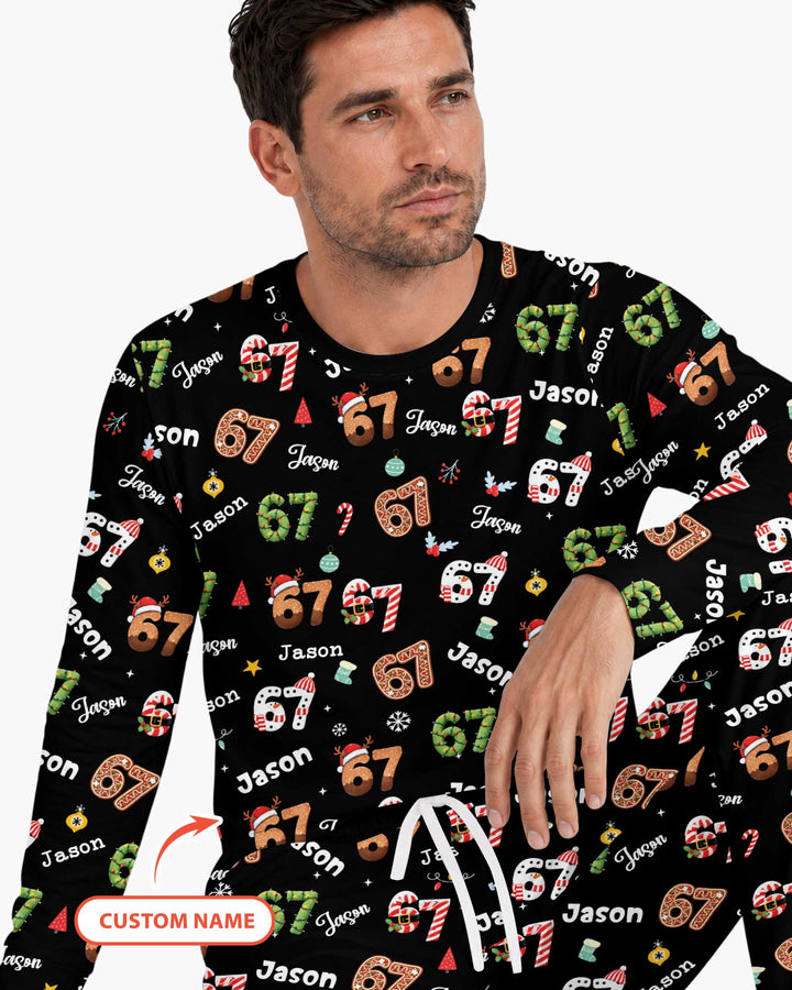 Custom '6 7' Six Seven Christmas Slang Meme Bamboo Men's Pajama Set