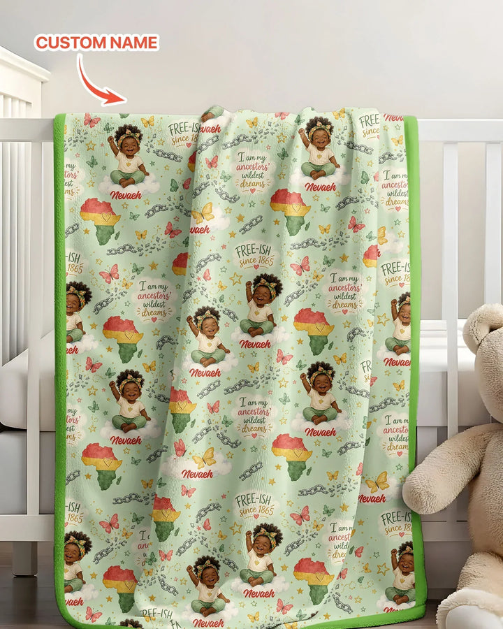 Custom Name Juneteenth I Am My Ancestors' Wildest Dream Bamboo Blanket