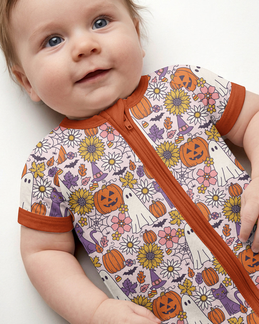 Ghost Pumpkin Fall Floral Halloween Bamboo Shorty Zippy