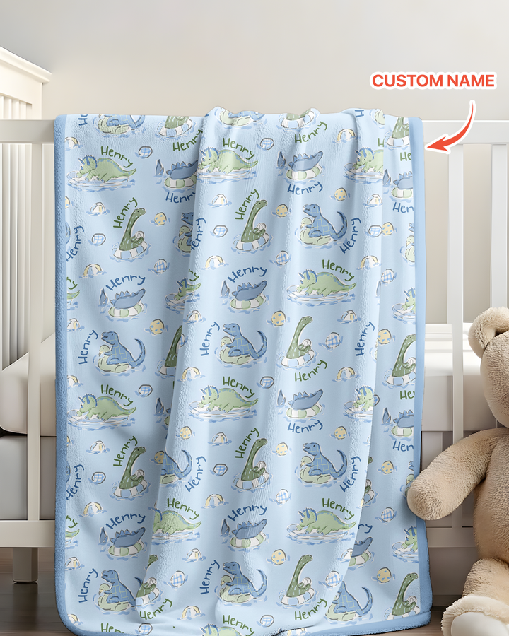 Dinos Swimming Custom Name Bamboo Blanket