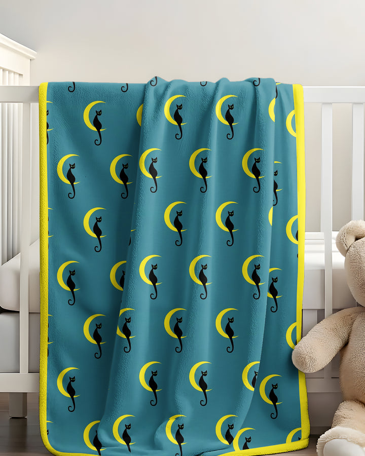 Black Cat Crescent Moon Celestial Night Bamboo Blanket