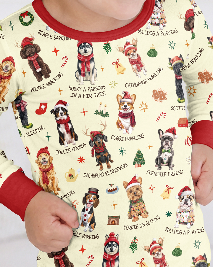 Retro 12 Dogs of Christmas Bamboo Two Piece Long Sleeve Pajama Set
