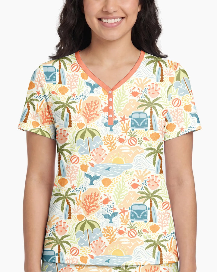 Beachy Boho Bamboo Women Short Sleeve Short Pajama Set
