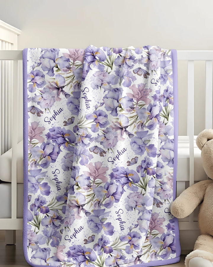 Custom Name Birth Month Flowers Bamboo Blanket