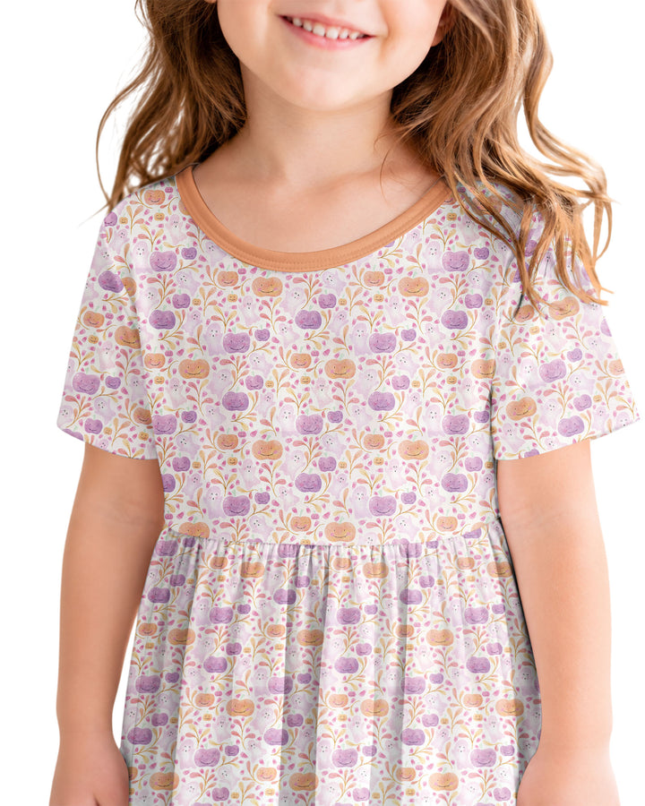 Pastel Pumpkins and Ghosts Bamboo Twirl Dress