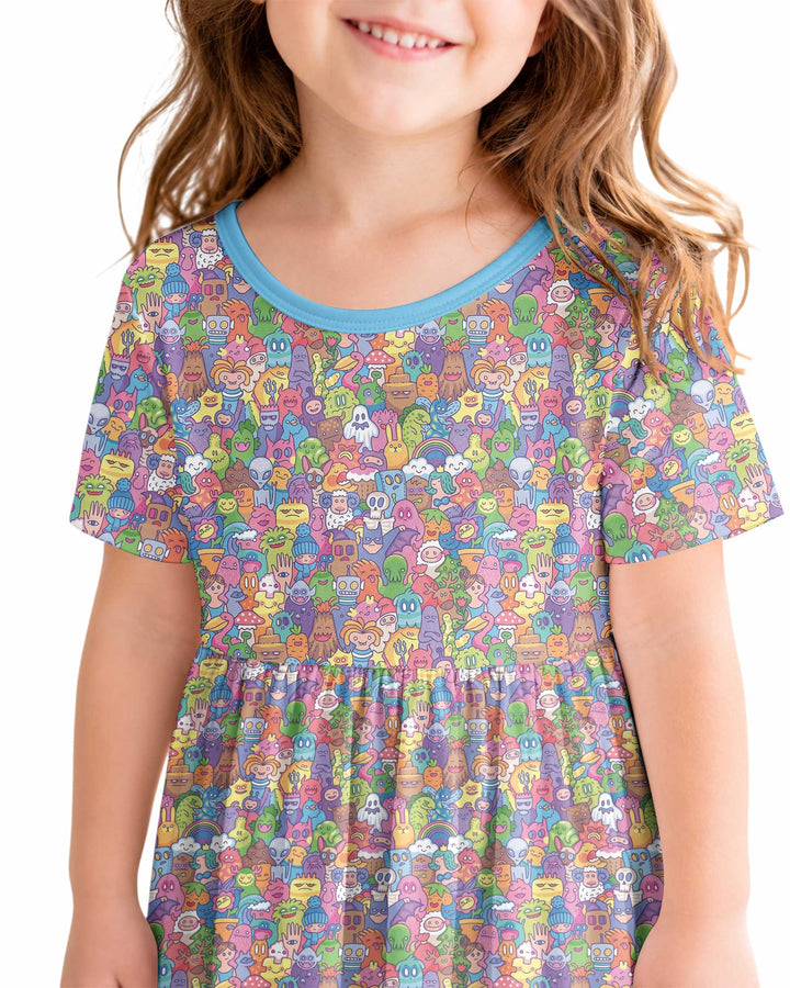 Doodle Characters Pastel Bamboo Twirl Dress