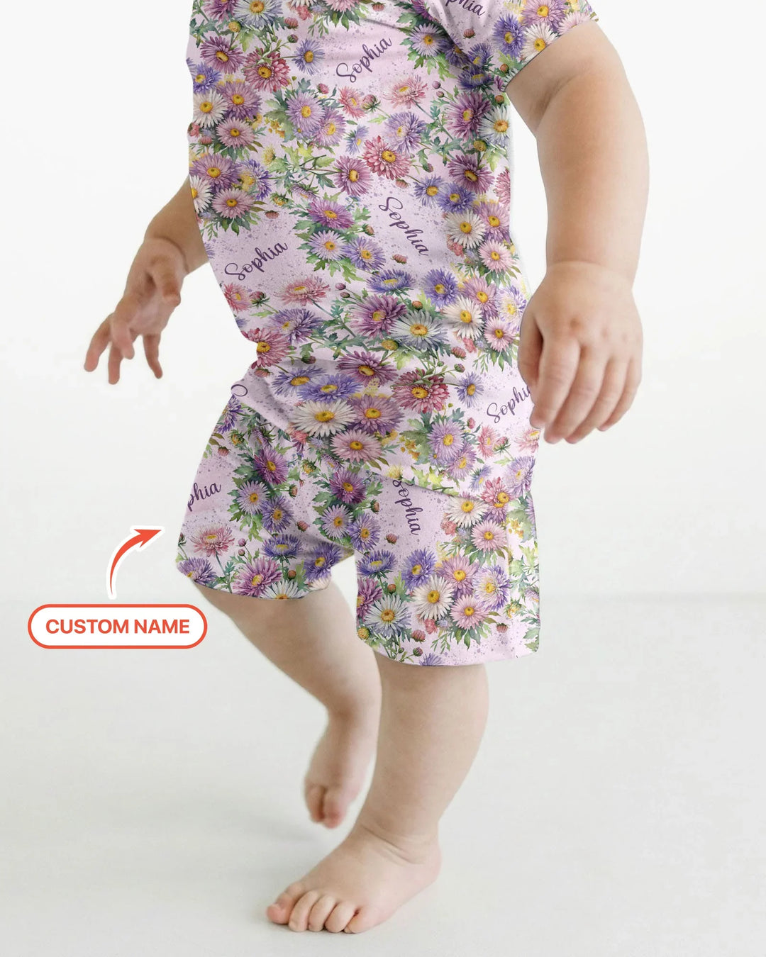 Custom Name Birth Month Flowers Bamboo Two Piece Short Sleeve Shorts Pajama Set