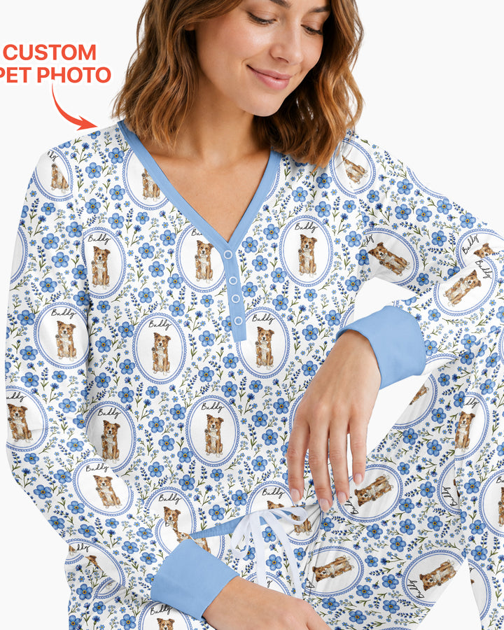 Custom Pet Photo Flower Garden Bamboo Women Pajama Set