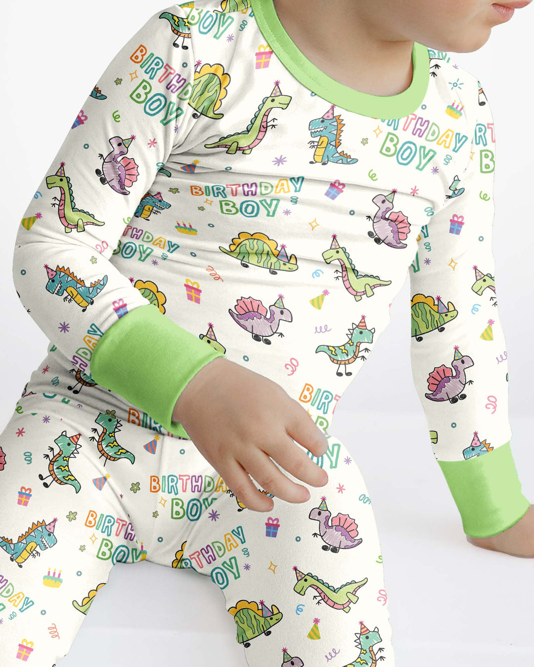 Dino Birthday Boy Bamboo Two Piece Long Sleeve Pajama Set
