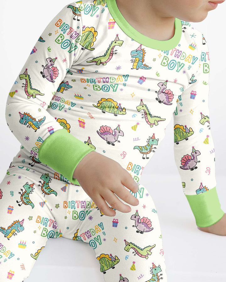 Dino Birthday Boy Bamboo Two Piece Long Sleeve Pajama Set