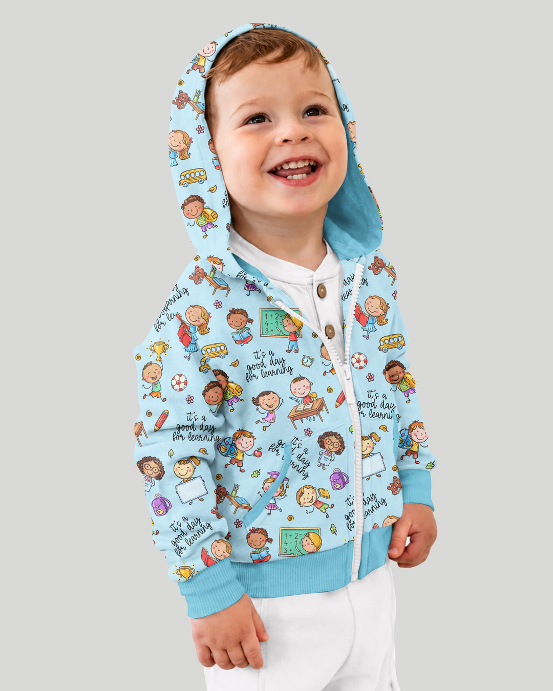 Kapuzenpullover aus Bambus mit hebräischem Alphabet und Reißverschluss