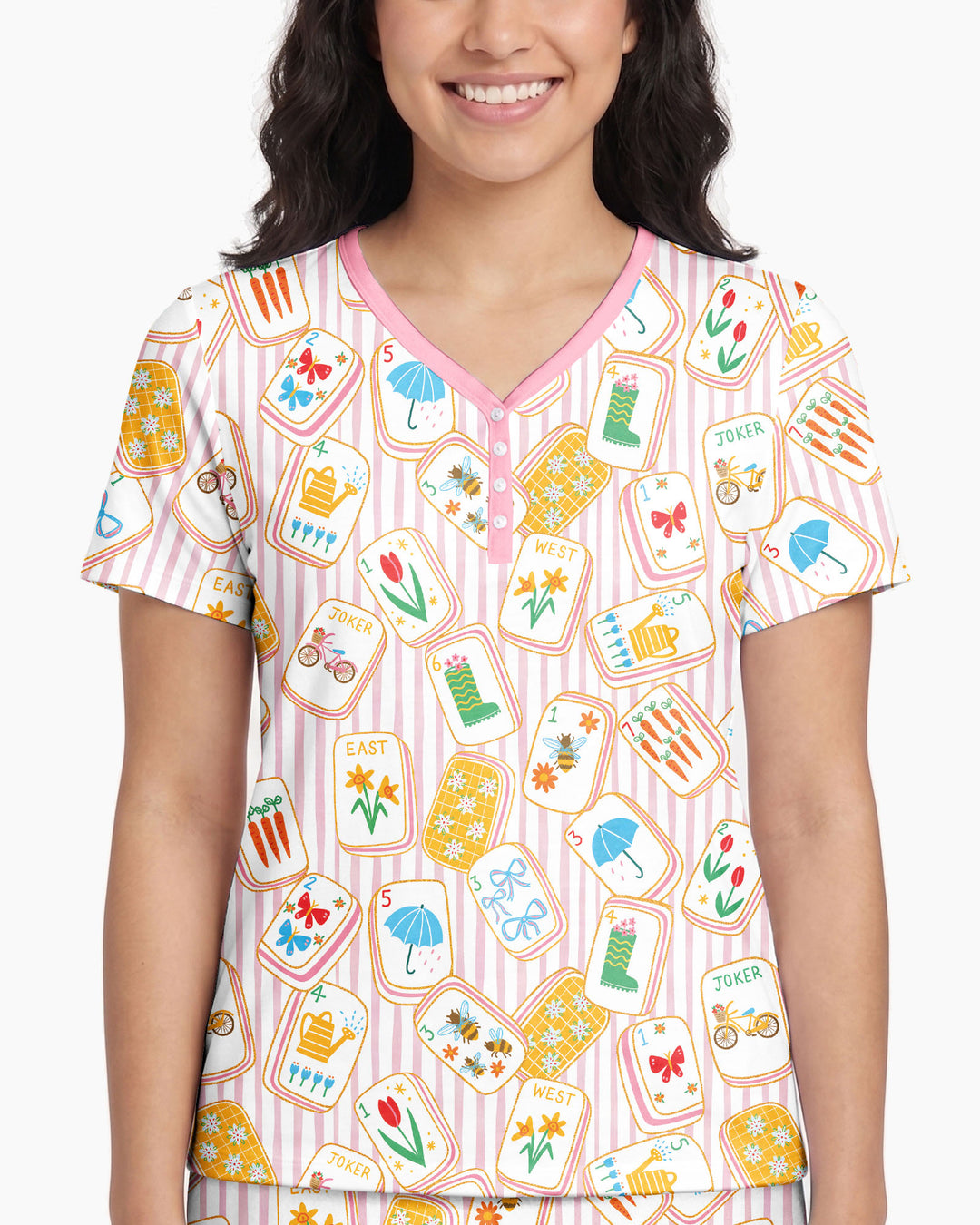 Mahjong Club Mommy & Me Matching Bamboo Women Short Sleeve Short Pajama Set