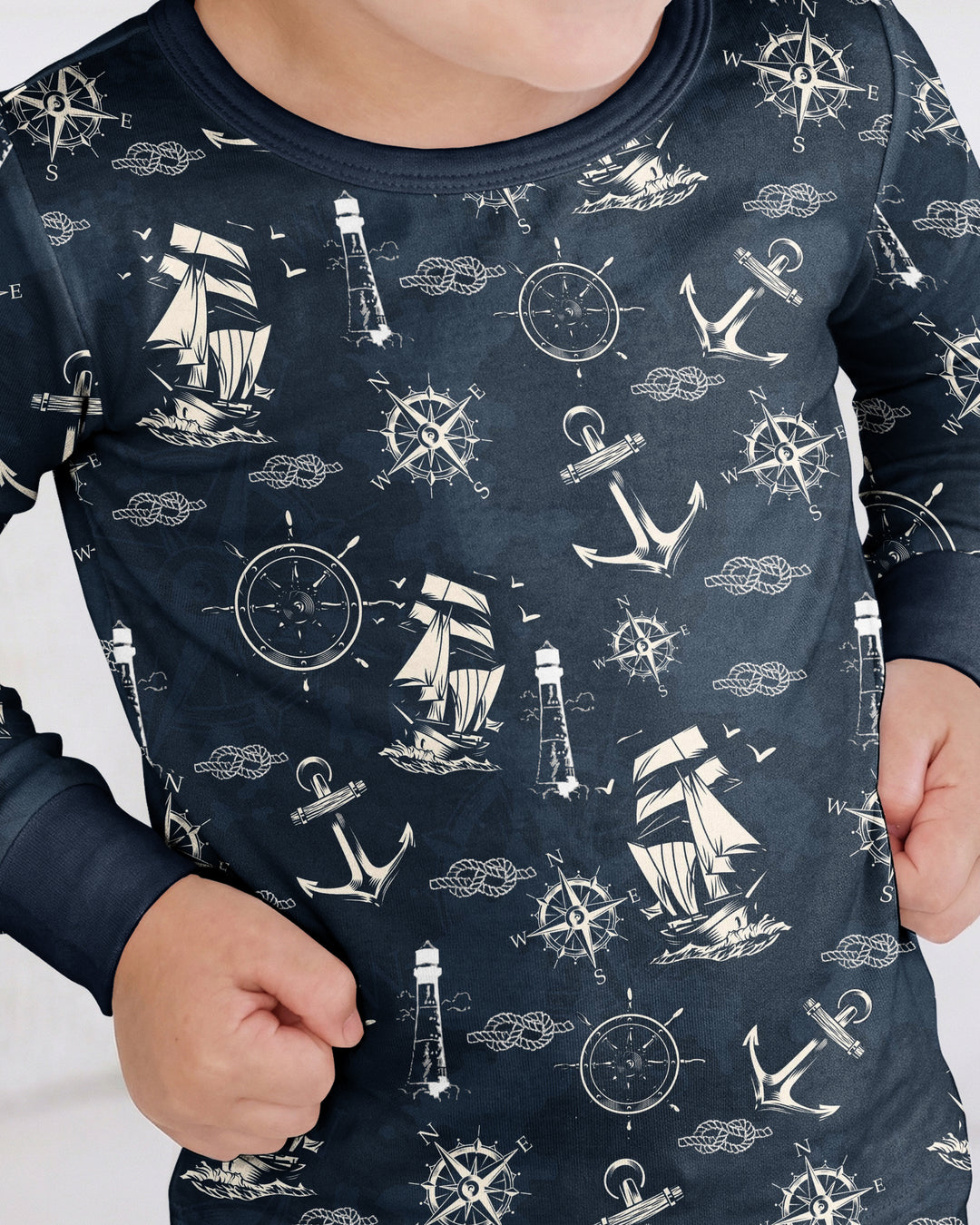 Vintage Nautical Voyage Bamboo Two Piece Long Sleeve Pajama Set